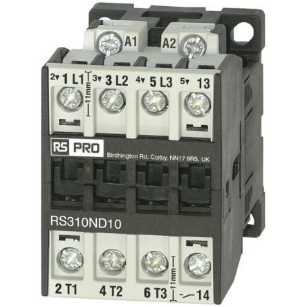 RS PRO Stykač napětí ve vinutí 230V ac 3pólový 10 A 3V, 400 V 4 kW 24V Řízení motoru, Samojisticí, rozsah: RS PRO