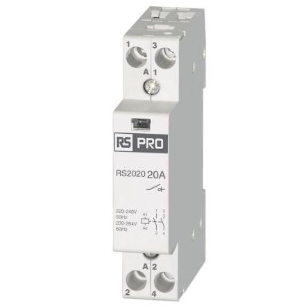 RS PRO Stykač napětí ve vinutí 230V ac 2pólový 20 A 440V 1.1 kW Řízení motoru, Rezistivní zátěž, Rovný, rozsah: RS PRO