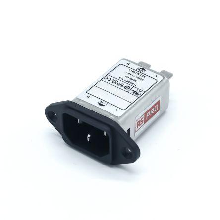 RS PRO Filtr IEC 15A Vnitřní, Montáž na rám, 250V ac, 50Hz, 60 Hz Faston, 85 °C, -25 °C
