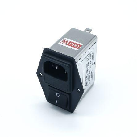 RS PRO Filtr IEC 10A Vnitřní, Montáž na rám, 250V ac 2 póly, 50Hz, 60 Hz Faston, 100 °C 1, -25 °C
