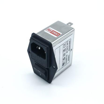 RS PRO Filtr IEC 6A Vnitřní, Montáž na rám, 250V ac 2 póly, 50Hz, 60 Hz Faston, 100 °C 1, -25 °C