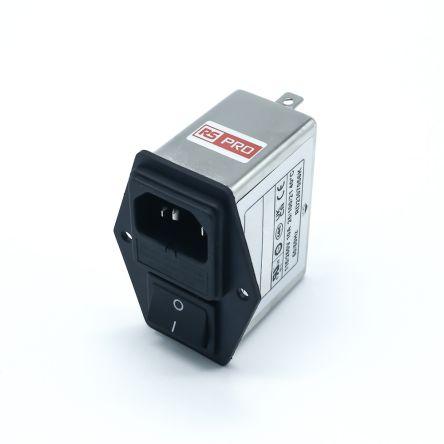 RS PRO Filtr IEC 10A Vnitřní, Montáž na rám, 250V ac 2 póly, 50Hz, 60 Hz Faston, 100 °C 2, -25 °C