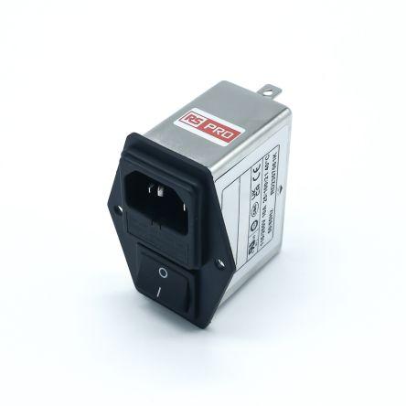 RS PRO Filtr IEC 10A Vnitřní, Montáž na rám, 250V ac 2 póly, 50Hz, 60 Hz Faston, 100 °C 2, -25 °C