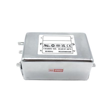 RS PRO Filtr IEC 10A, Montáž na rám, 250V ac, 50Hz, 60 Hz Faston, 85 °C, -25 °C