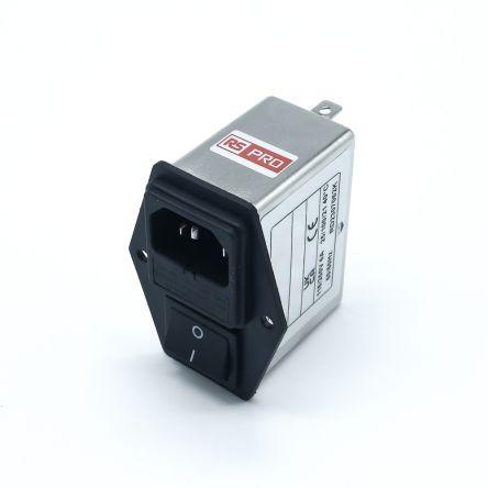 RS PRO Filtr IEC 6A Vnitřní, Montáž na rám, 250V ac 2 póly, 50Hz, 60 Hz Faston, 100 °C 2, -25 °C