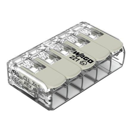 WAGO Přípojka, řada: 221 10AWG, Šroubová svorka Průhledné, počet cest: 5 32A, 12AWG, 24 AWG, 440V Klecová svorka