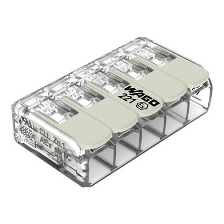 WAGO Přípojka, řada: 221 10AWG, Šroubová svorka Průhledné, počet cest: 5 30A, 10AWG, 440V zásuvný modul