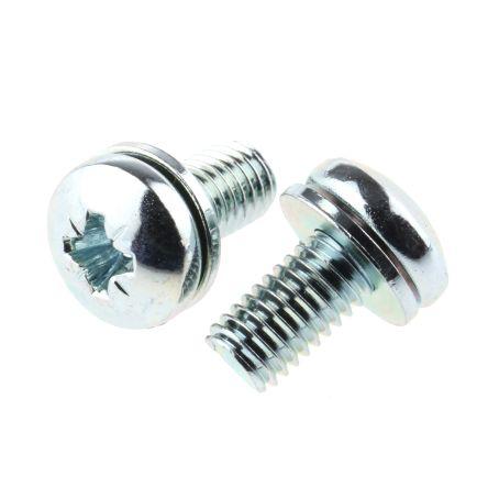 RS PRO Šroub s podložkami, Lesklý zinek, Ocel Kónická, délka: 10 mm Obyčejný