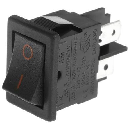 Arcolectric (Bulgin) Ltd Kolébkový spínač IP66 Zap-vyp, barva ovladače: Červená SPST Panel Zap-vyp 10A