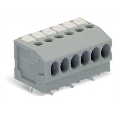 WAGO Svorkovnice PCB, řada: 805, rozteč: 3.5 mm, počet řad: 1, počet kontaktů: 9, Montáž na plošný spoj, Šedá