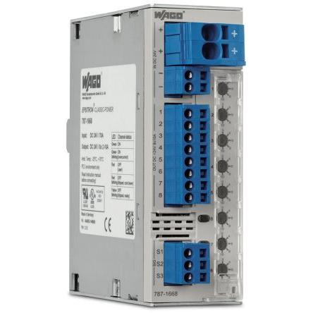 WAGO Elektronický jistič, řada: 787, počet kanálů: 8, 6A Lišta DIN, šířka: 42mm, hloubka: 142.5 mm, délka: 127 mm, 15 A