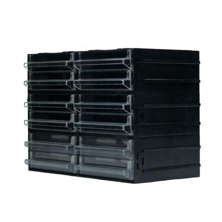 Skladovací jednotka se zásuvkami 12 Černá, Průhledné Polystyren Průhledné zásuvky 169 mm x 225mm x 133 mm RS PRO