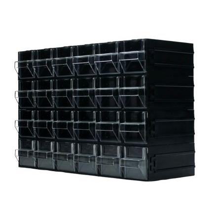 Skladovací jednotka se zásuvkami 24 Průhledné, Černá Polystyren Průhledné zásuvky 225 mm x 338mm x 133 mm RS PRO