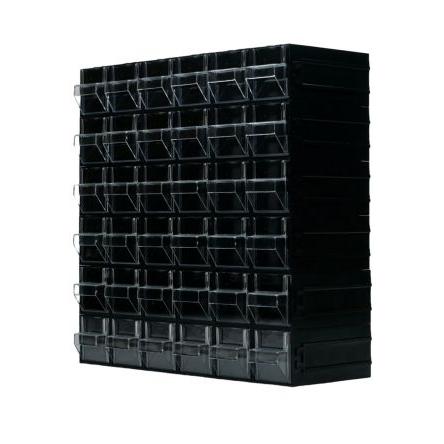 Skladovací jednotka se zásuvkami 36 Průhledné, Černá Polystyren Průhledné zásuvky 338 mm x 338mm x 133 mm RS PRO