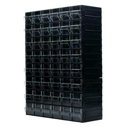 Skladovací jednotka se zásuvkami 48 Černá, Průhledné Polystyren Průhledné zásuvky 450 mm x 338mm x 133 mm RS PRO
