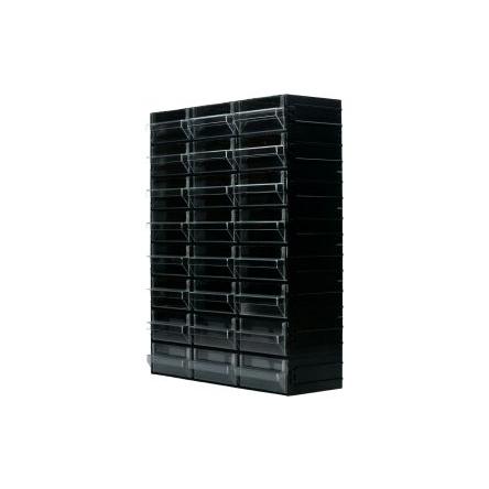 Skladovací jednotka se zásuvkami 24 Průhledné, Černá Polystyren Průhledné zásuvky 338 mm x 450mm x 133 mm RS PRO