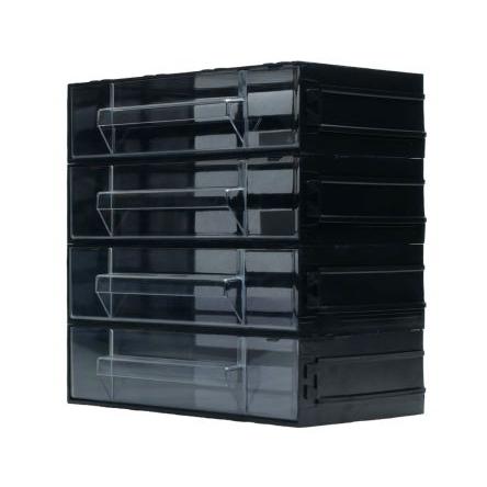 Skladovací jednotka se zásuvkami 4 Průhledné, Černá Polystyren Průhledné zásuvky 225 mm x 225mm x 133 mm RS PRO