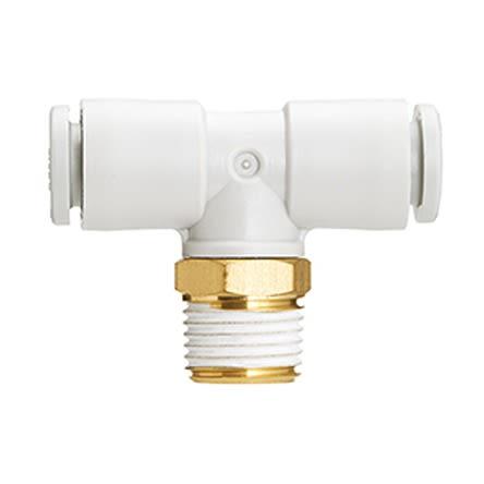 SMC Pneumatický adaptér s vnějším závitem, tvaru T, řada: KQ2, Uhlíková ocel, Zásuvný 6mm R 1/8" R