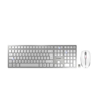 Sada klávesnice a myši, model: DW 9100 SLIM, Bílá, Stříbrná Bezdrátové AZERTY (Francie) Ergonomický, Bezdrátové