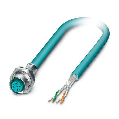 Phoenix Contact Cat5 Kabelové sestavy, řada: VS-M12FSBP, Modrá, Polyuretan, 60V 2 m 2, typ pláště: Stíněné Stíněný