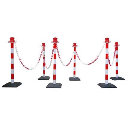 280 mm, Bílá, Červená, Červená ABS, obsah sady: bílý plastový řetěz, 6 sloupků s prázdnou základnou + 10 m červená Ø 50