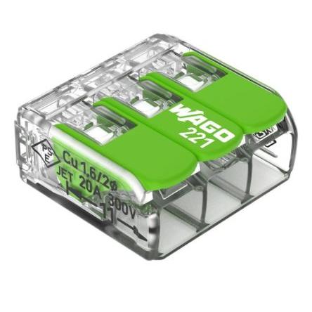 WAGO Pákový konektor, řada: 221 Zelená, počet cest: 3 32A, 450V Páka