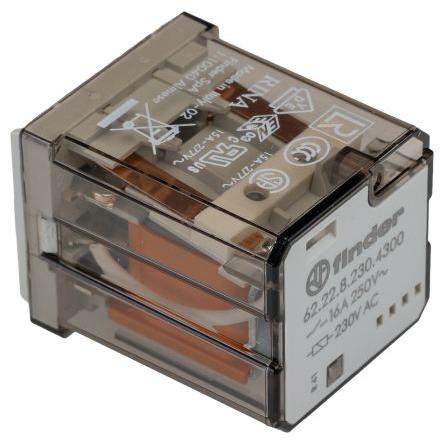 Finder Výkonové relé 2 NO Montáž na plošný spoj 16A 230V ac 62