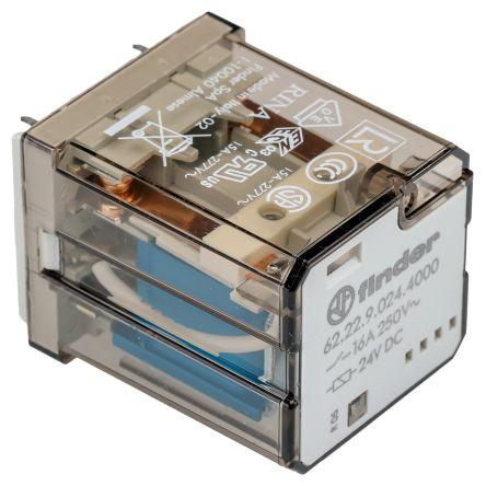 Finder Výkonové relé DPDT Montáž na plošný spoj 16A 24V dc 62