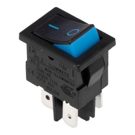 Arcolectric (Bulgin) Ltd Kolébkový spínač IP66 Zap-vyp, barva ovladače: Modrá DPST Panel Zap-vyp 10A