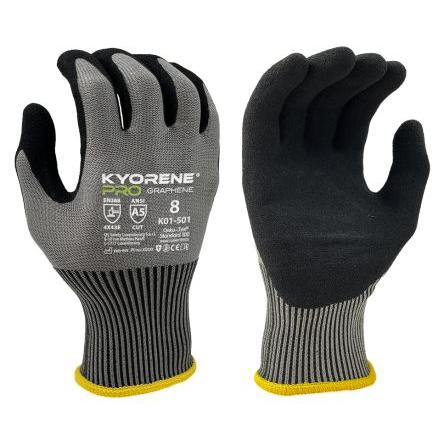 KYORENE Rukavice Černá, Šedá EN 388 + EN 407 Grafen, Nylon 4 3 4 Nitrilová mikropěna 10 K01 - 501 A5 CUT 4X43E