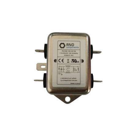 Filtr EMI, řada: RND 165, 250V, 50Hz, 60 Hz, Montáž na rám, Jazýček, 10 A, počet fází: 1, RND, No