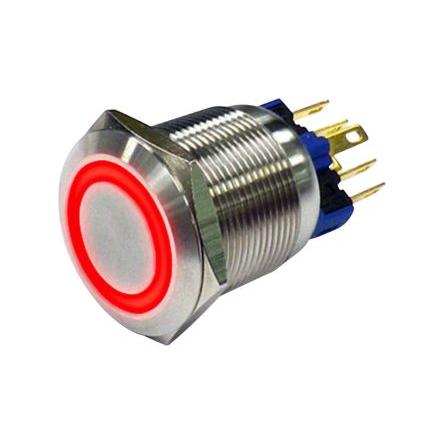 RND Spínač odolný proti vandalům, řada: RND 210 IP65 1 NO/1 NC Panel zap-zap Osvětlené 22 mm 3A, barva LED: Červená 250