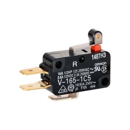 Omron Mikrospínač, typ ovladače: Páka s válečkem 1 CO, 125 V ac, 16A, FASTON, IP40, 2.35N