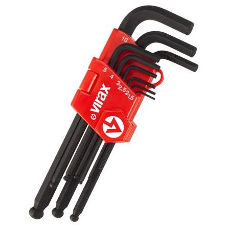 Sada šestihranných klíčů, počet kusů: 9 tvar L Metrické 1.5 mm, 2.5 mm, 2 mm, 3 mm, 4 mm, 5 mm, 6 mm, 8 mm, 10 mm Virax