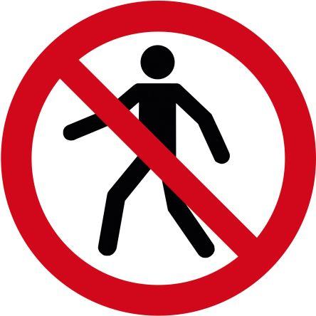 RS PRO Podlahová štítek zákazu, Polyvinylchlorid, Červená, Černá Pedestrian Prohibition Pictogram Angličtina Samolepicí