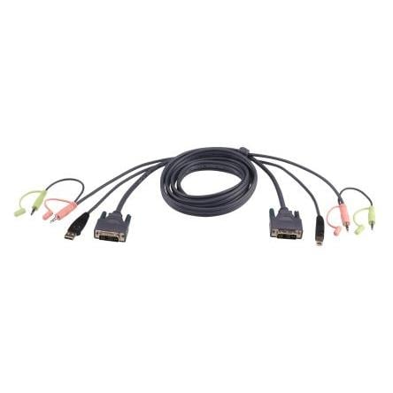 Aten Kabel KVM Vnější, A: USB typu A, B: Stereo jack 3,5 mm, DVI-D, USB B Vnější 1.8 m, Černá
