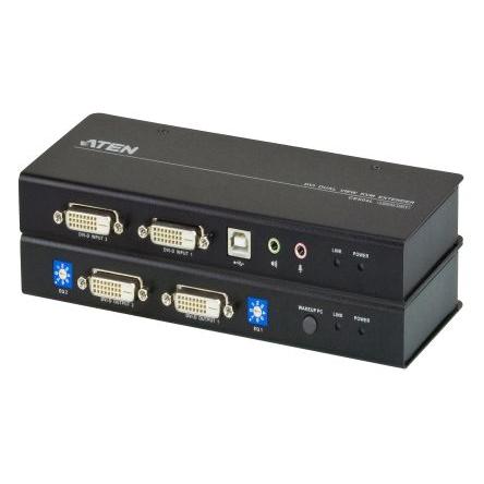 Extender KVM USB Prodlužovač, počet zobrazení: 2 2 Cat5e Aten 60 m, video připojení: DVI-D 16portový
