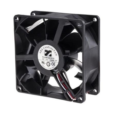 ARX Axiální ventilátor, řada: CeraDyna, průtok vzduchu: 207.7 m³/h 16.32 W 24V dc 680 mA IP20 92 mm 92mm 38 mm