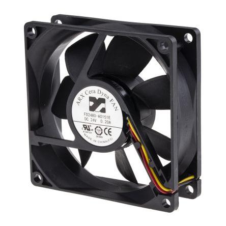 ARX Axiální ventilátor, řada: CeraDyna, průtok vzduchu: 69 m³/h 3.84 W 24V dc 160 mA IP20 80 mm 80mm 25.4 mm