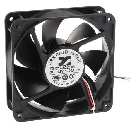 ARX Axiální ventilátor, řada: CeraDyna, průtok vzduchu: 290.3 m³/h 10.8 W 12V dc 900 mA IP20 120 mm 120mm 38 mm