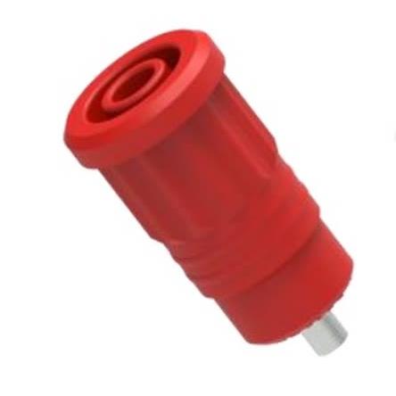 Electro PJP Zásuvka na banánky, 4 mm, 1kV, 25A, Červená, Vnitřní Lisovací, materiál kontaktu: Mosaz, délka: 34 mm,