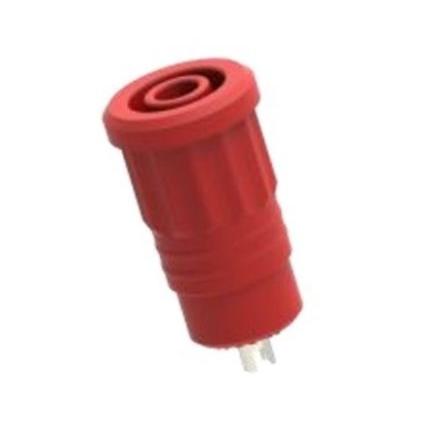 Electro PJP Zásuvka na banánky, 4 mm, 1kV, 25A, Červená, Vnitřní Lisovací, materiál kontaktu: Mosaz, délka: 26 mm,