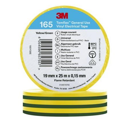 Elektrikářská páska, název: 165YG6E, Žlutá Polyvinylchlorid 19mm x, délka: 25 m tloušťka 0.15 mm 3M