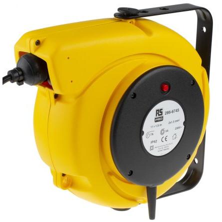 RS PRO Kabelový buben, délka kabelu: 11 m 0 zásuvek Automatické přetáčení, 230V, IP42 Černá, Černá Polyvinylchlorid