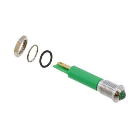 Indikátor pro montáž do panelu, řada: Q8 Zelená, typ žárovky: LED APEM 24V dc 8 mm, IP67