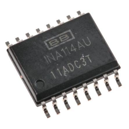 Texas Instruments Přístrojový zesilovač INA114AU ofset 125 μV 1 MHz 3 mA CMRR 110 dB, SOL, počet kolíků: 16 kolíkový