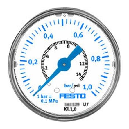 Tlakoměr Instalace v řadě MAP-40-1-1/8-EN, přesnost: 1.6 %FS 40 mm R 1/8 Polybutylentereftalát, 60 °C 1 bar 0 bar Festo