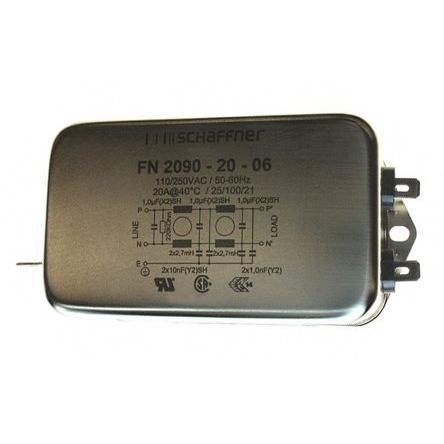 Filtr EMI, řada: FN2090, 10 nF, 250V ac/dc, 0Hz, 400 Hz, Montáž na rám 2.7 mH, Fast-On, 20 A, počet fází: 1, 1.02 mA,
