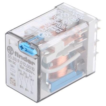 Finder Výkonové relé 3PDT Montáž na plošný spoj 10A 12V dc 55