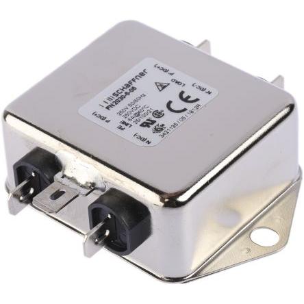 Filtr EMI, řada: FN2030, 470 nF, 250V ac/dc, 400Hz, Montáž na rám 8 mH, Fast-On, 6 A, počet fází: 1, 730 μA, Schaffner,